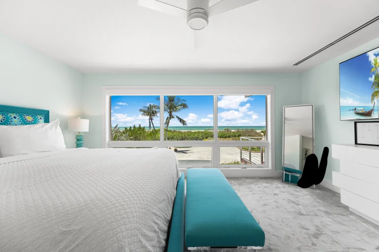 Bright bedroom with ocean view